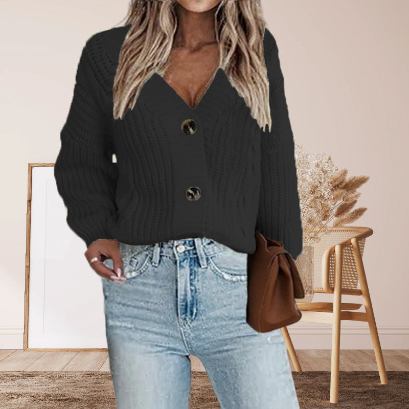 Damen Cardigan Grobstrick Voluminöse Ärmel Beige