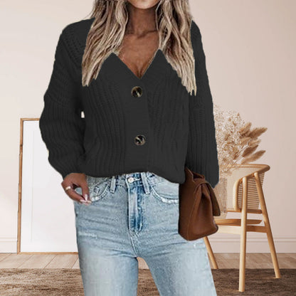 Damen Cardigan Grobstrick Voluminöse Ärmel Beige