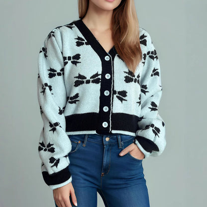 Damen Strickjacke Kuschelig Dekoratives Motiv Knopfleiste Norvielle