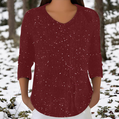 Damen Langarmshirt V-Ausschnitt Baumwolle Norvielle