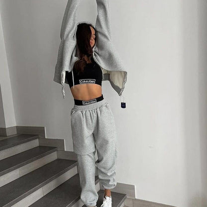 Damen Fleece-Pullover Set mit Jogginghose elastisch