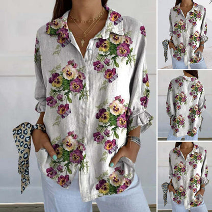 Damen Bluse Florales Design Verdeckte Knöpfe Norvielle - Norvielle