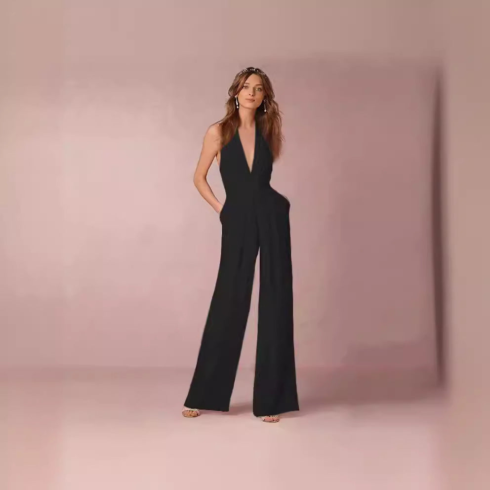 Damen Jumpsuit V-Ausschnitt Weites Bein Norvielle