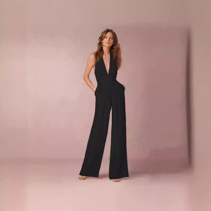 Damen Jumpsuit V-Ausschnitt Weites Bein Norvielle