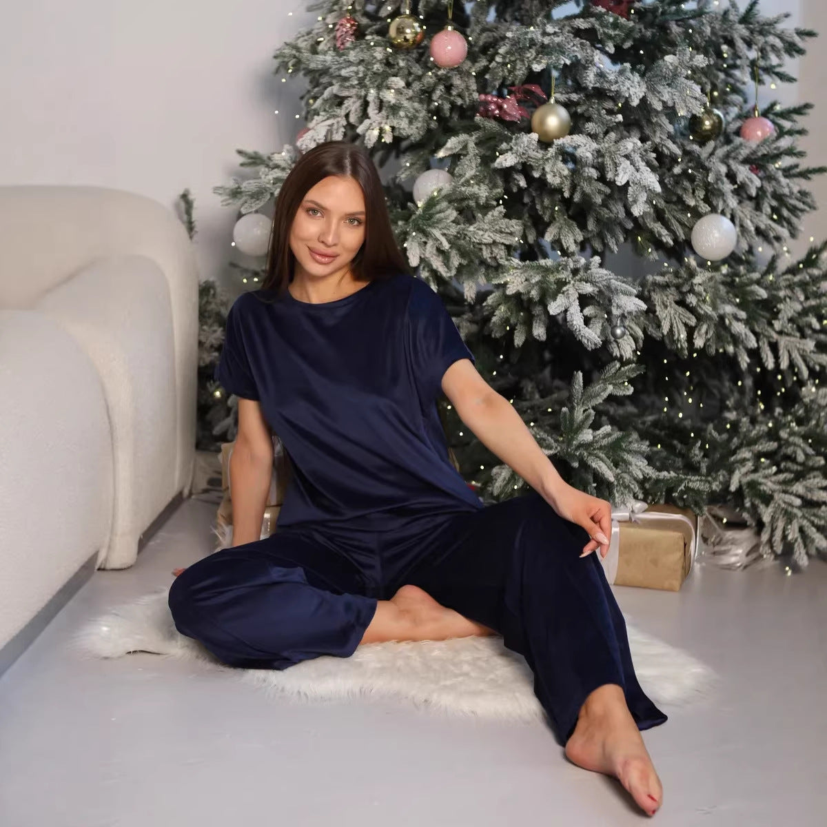 Damen Loungewear-Set Satin Lässiger Schnitt Weite Hose
