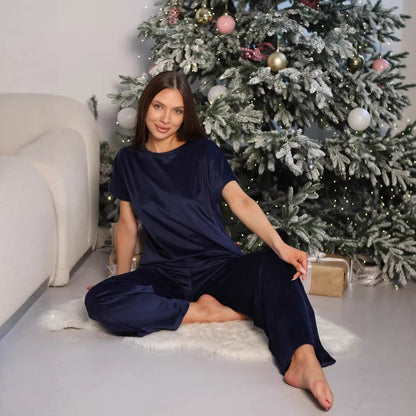 Damen Loungewear-Set Satin Lässiger Schnitt Weite Hose