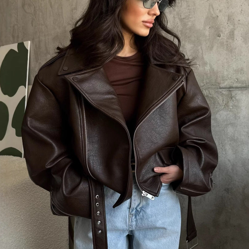 Damen Bikerjacke Leder Modisch