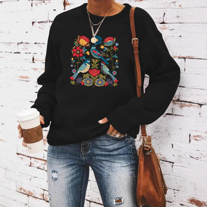 Damen Sweatshirt Florales Vogeldesign Lässiger Schnitt Norvielle