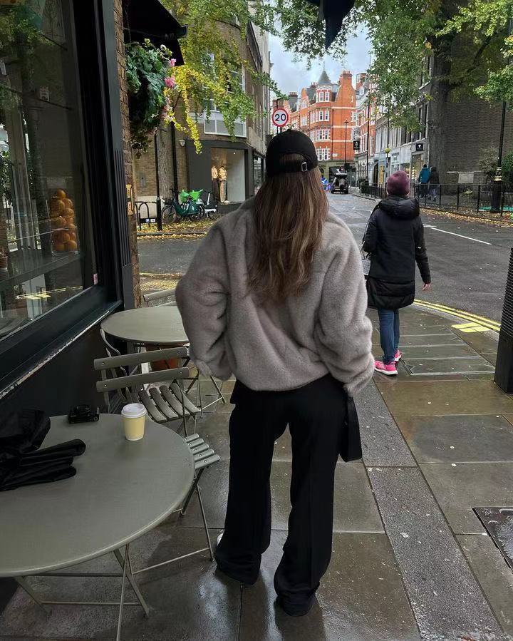 Damen Plüschjacke Oversized Schnitt Norvielle