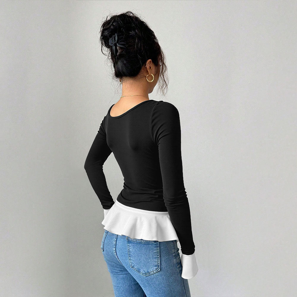 Damen Off-Shoulder- mit Volant und Bindeelement