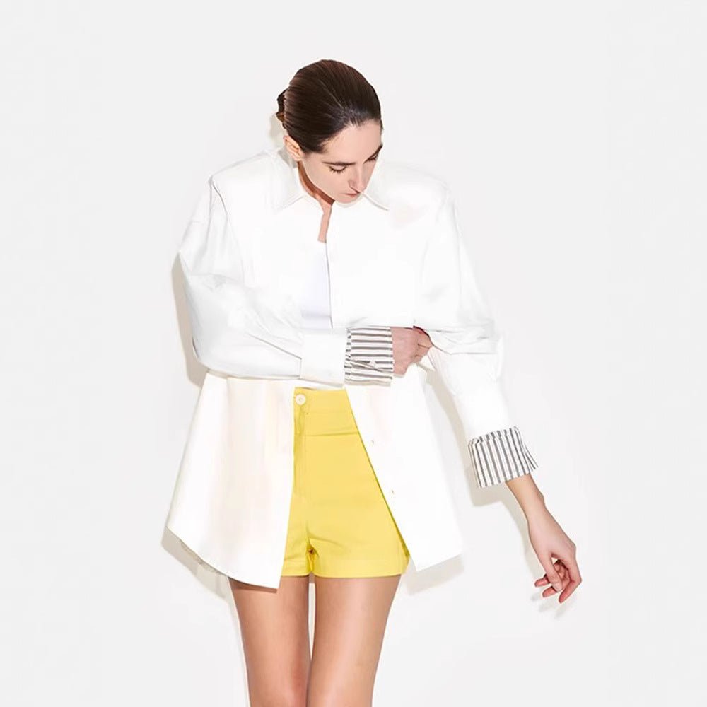 Damen Bluse mit Kurzärmeln Norvielle Elegante Baumwolle Weiß