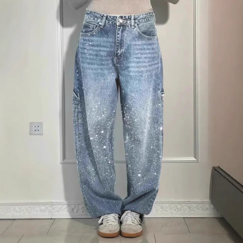 Damen Baggy-Jeans Norvielle Funkelnde Applikationen