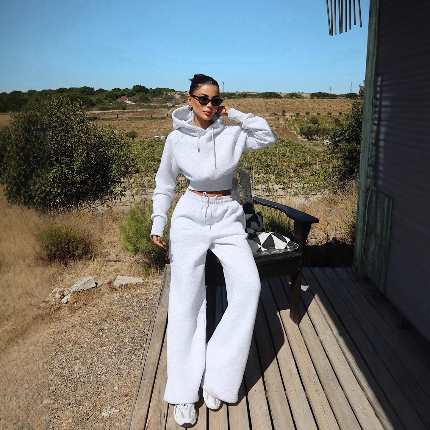 Damen Hoodie Jogginghose Set Baumwolle Lässig