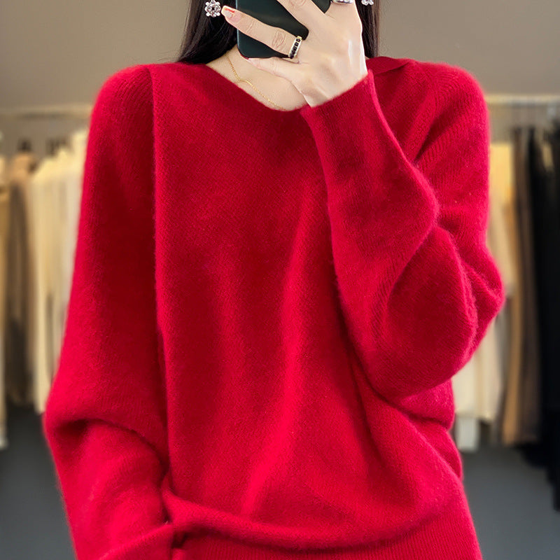 Damen Pullover V-Ausschnitt Voluminöse Ärmel Norvielle