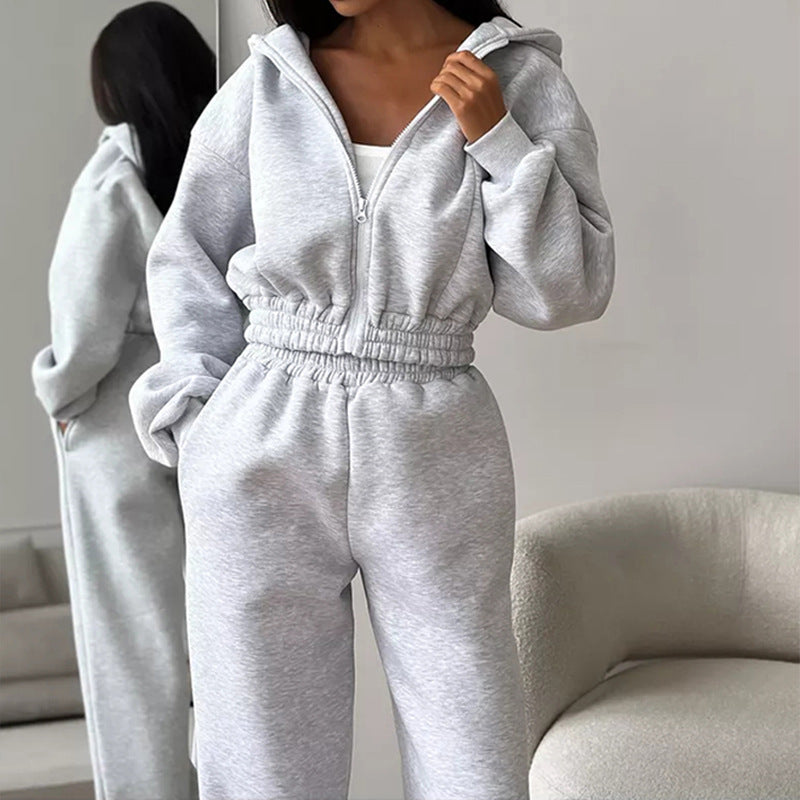 Damen Fleece-Jumpsuit Sportlich Kapuze Weite Passform Norvielle