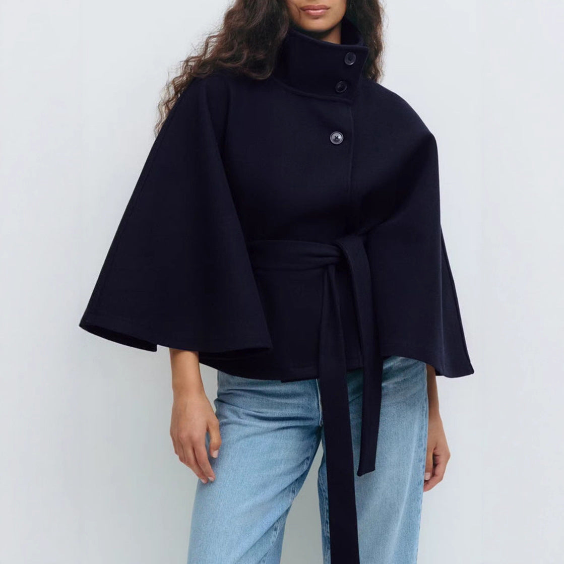 Damen Wendejacke Warm Hochkragen Bindegürtel Norvielle
