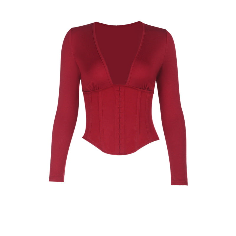 Damen Bodysuit V-Ausschnitt Strukturiert Norvielle