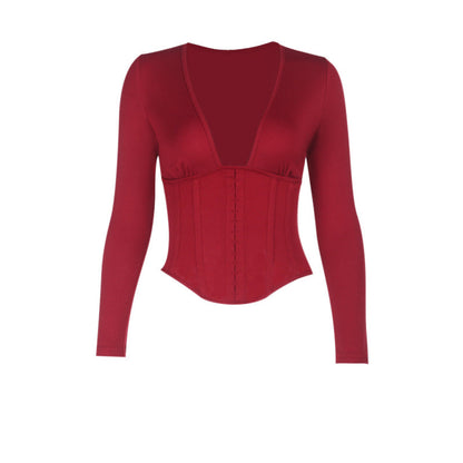 Damen Bodysuit V-Ausschnitt Strukturiert Norvielle