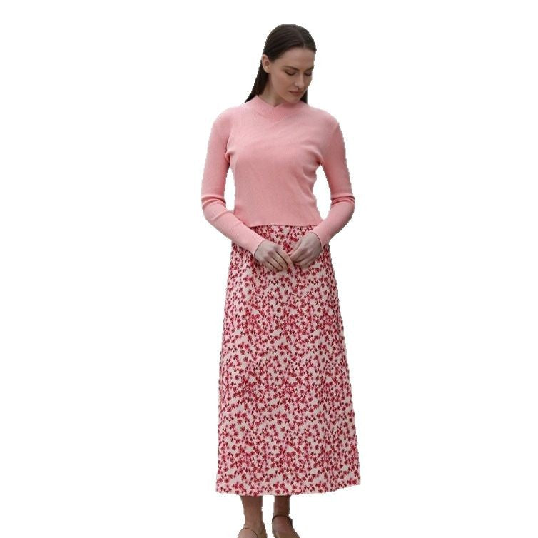 Damen Pullover Maxirock Set Floralmuster