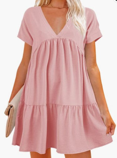 Damen V-Ausschnitt Kleid Weit schwingender Saum Norvielle