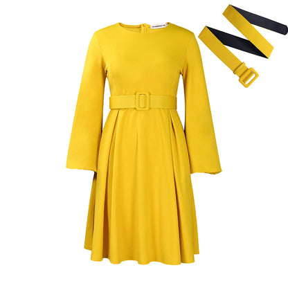 Damen Midi-Kleid ausgestellte Ärmel abnehmbarer Gürtel Norvielle