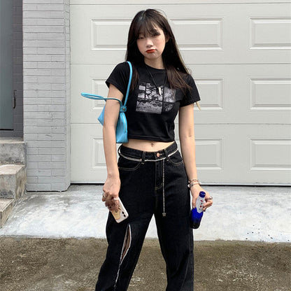 Damen Cropped T-Shirt mit Grafikdesign Norvielle