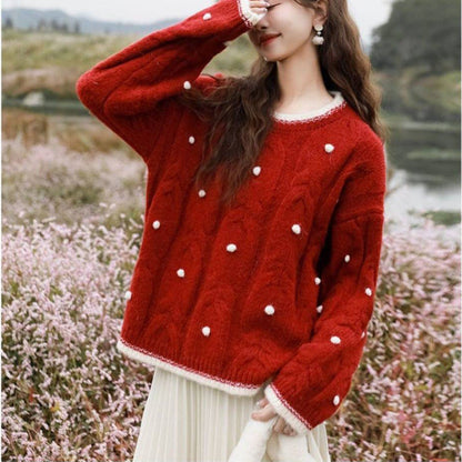 Damen Grobstrickpullover Perlendetails Norvielle
