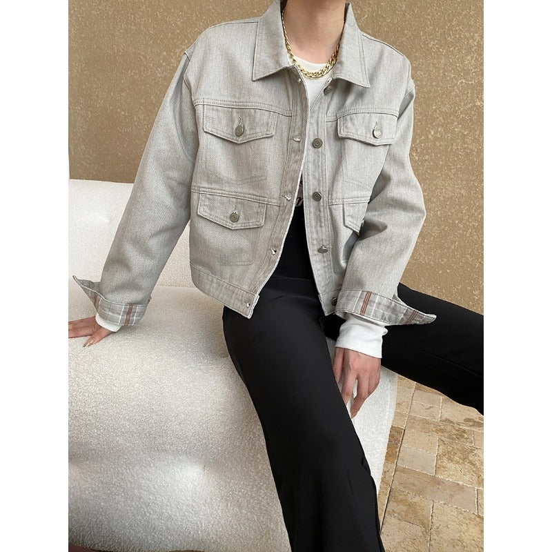Damen Denimjacke Lässig Mit Taschen Elegant Blau - Norvielle