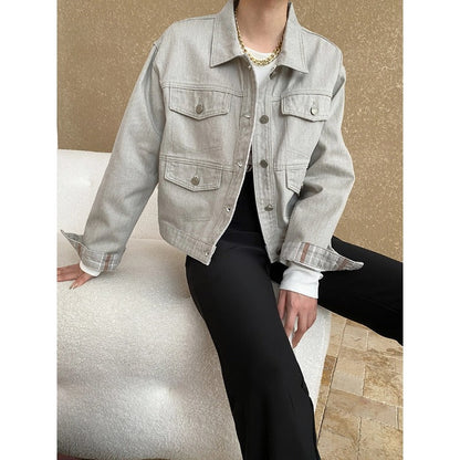 Damen Denimjacke Lässig Mit Taschen Elegant Blau - Norvielle