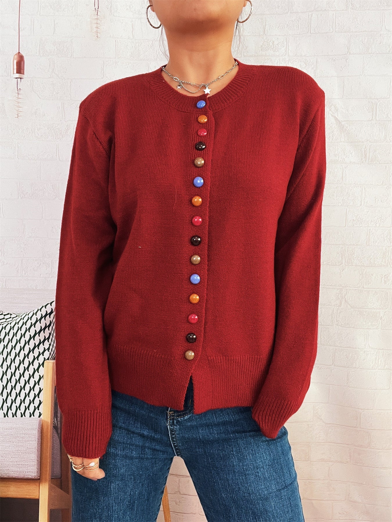 Damen Strickjacke Farbenfroh Mit Knöpfen Norvielle