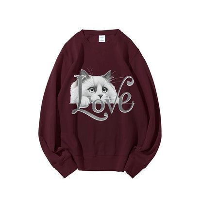 Damen Sweatshirt Katzenmotiv Lässiger Schnitt Norvielle