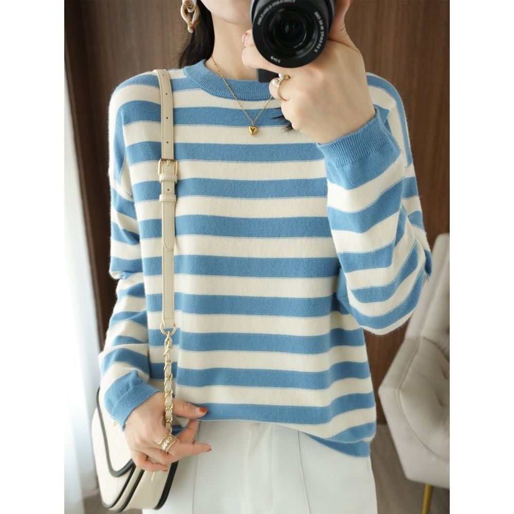 Damen Strickpullover Breite Streifen Norvielle