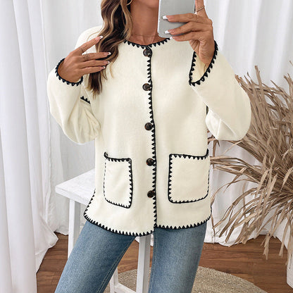 Damen Strickjacke Kuschelig Mit Kontrastnähten Und Taschen Norvielle