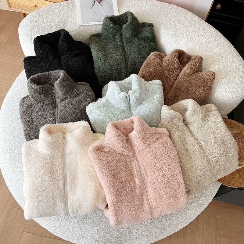 Damen Fleecejacke Flauschig Hochkragen Reißverschluss Norvielle