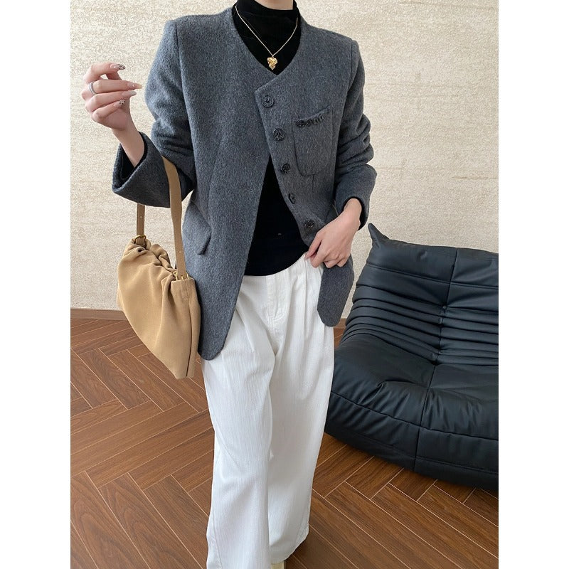 Damen Blazer aus Wolle mit Taschen und Dekor-Knöpfen