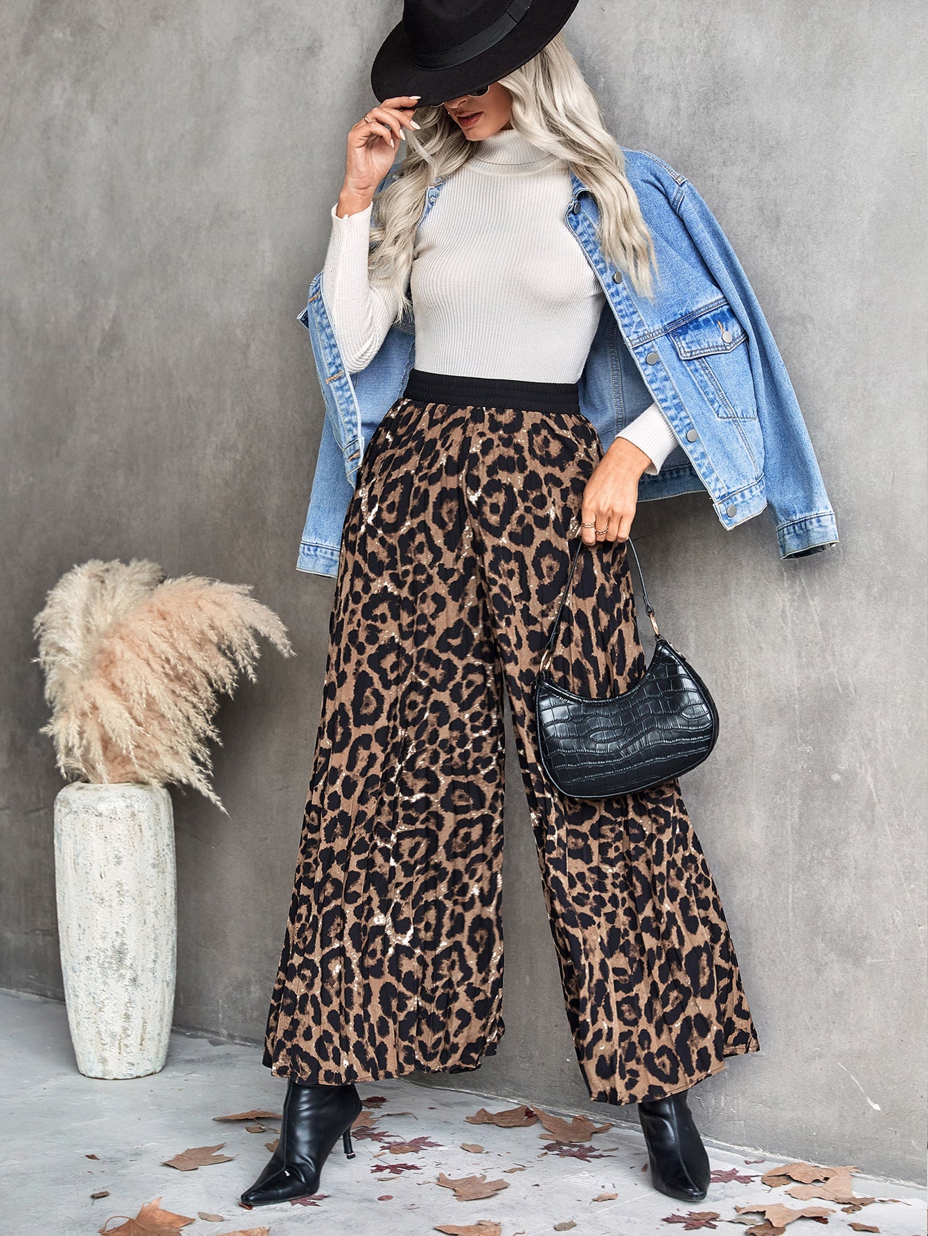 Damen Palazzo-Hose Animalmuster Elastischer Bund