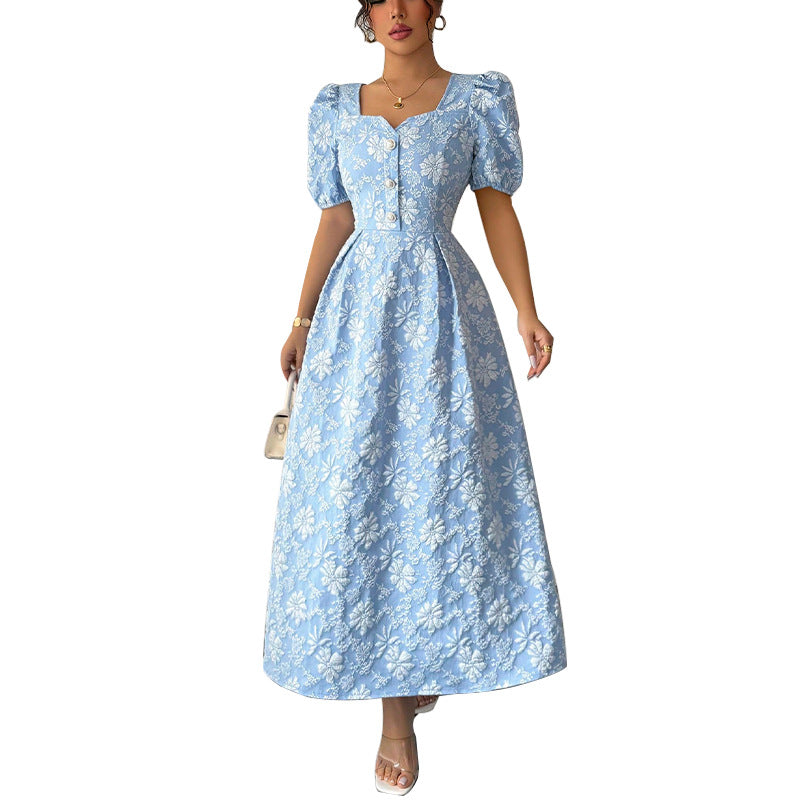 Damen Maxikleid Florale Applikationen Puffärmel Norvielle