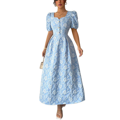 Damen Maxikleid Florale Applikationen Puffärmel Norvielle
