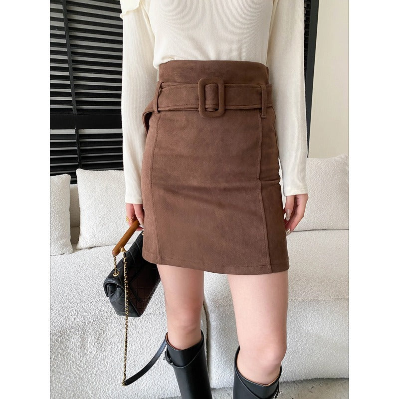 Damen Minirock Wildleder Weich Schwarz - Norvielle