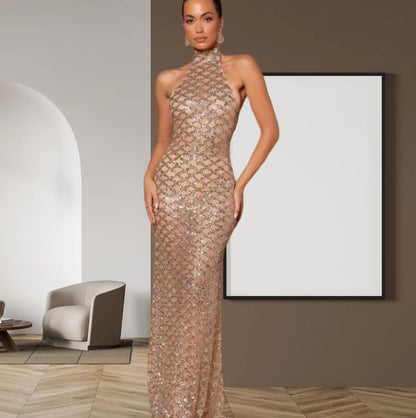 Damen Bodycon Abendkleid Paillettenbesatz