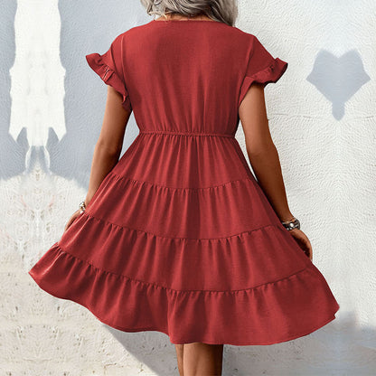Damen Wickelkleid Rüschen Blumenmuster schwingender Rock