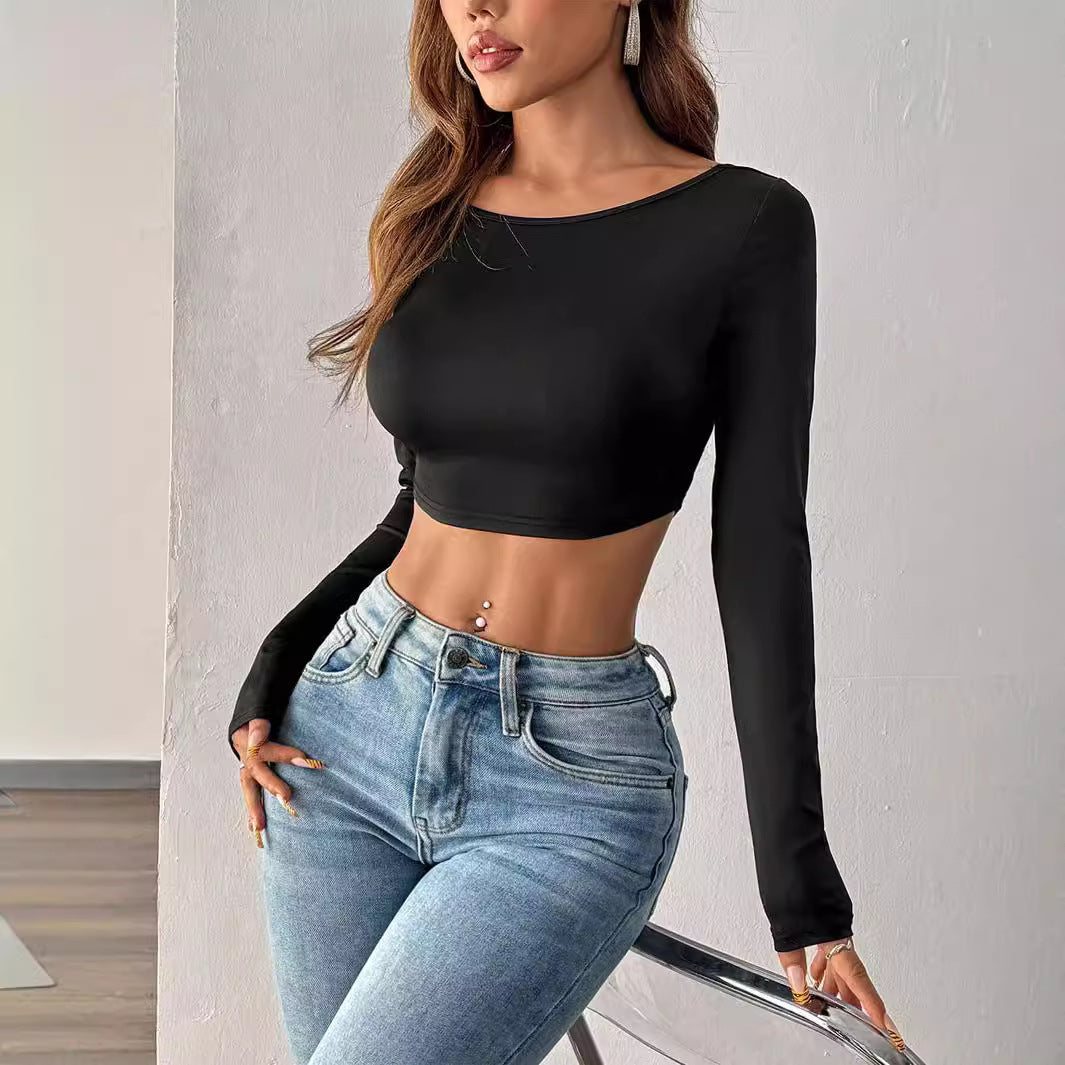 Damen Cropped Langarmshirt Minimalistisch Norvielle
