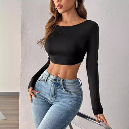 Damen Cropped Langarmshirt Minimalistisch Norvielle