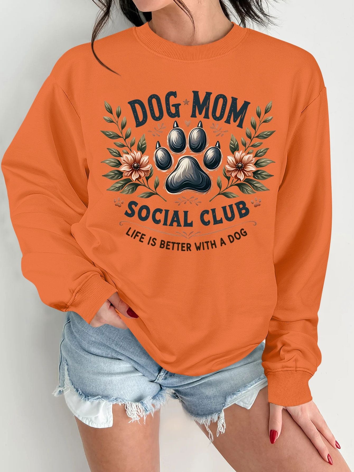Damen Sweatshirt Hundemotiv Aufdruck Norvielle