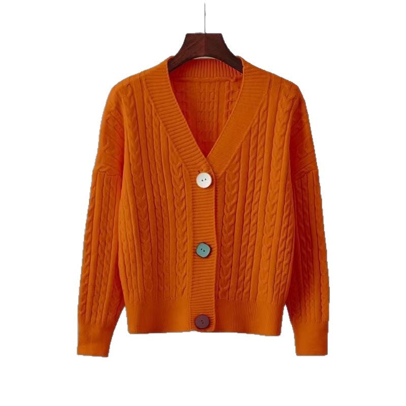 Damen Grobstrickjacke V-Ausschnitt Dekorative Knöpfe Norvielle