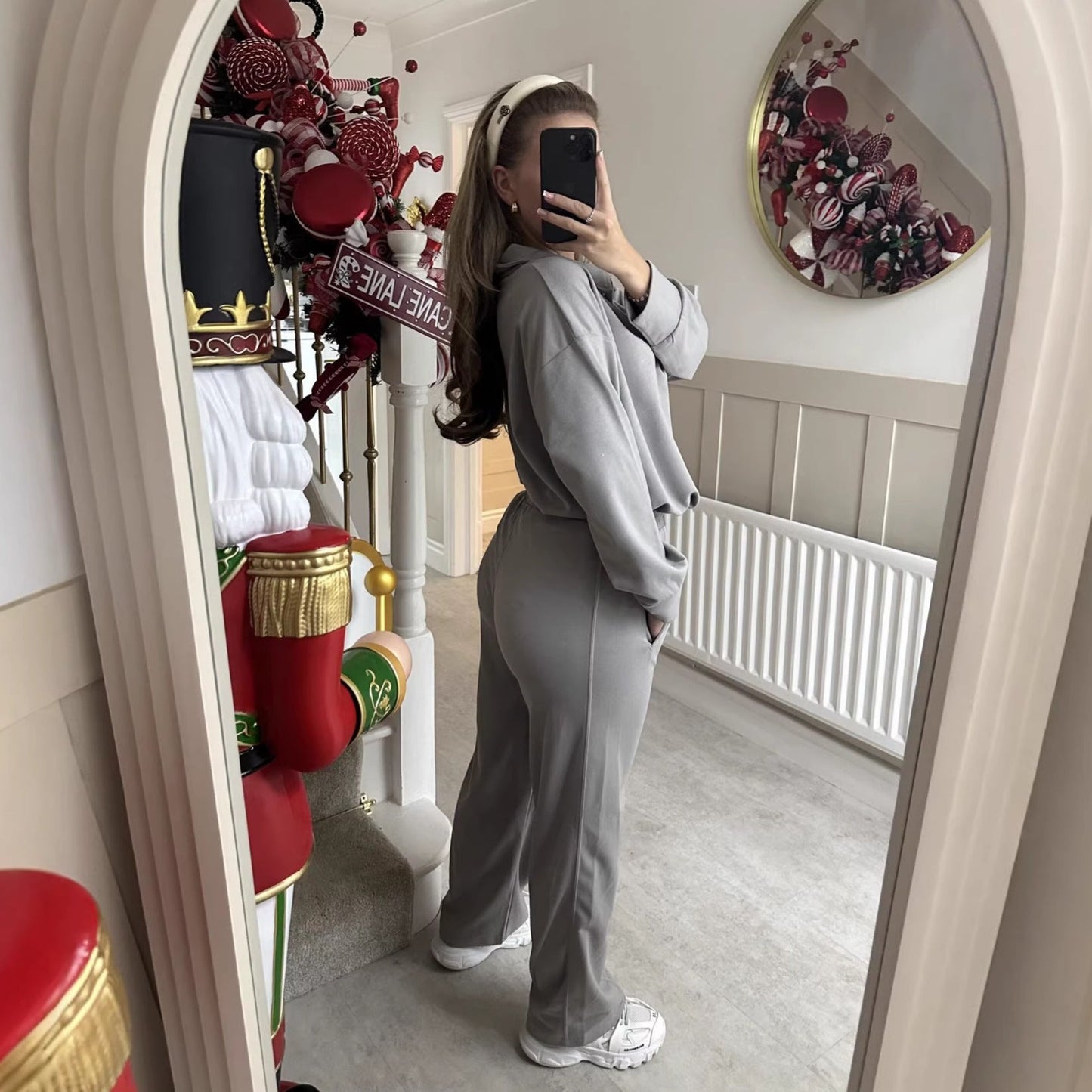 Damen Freizeitanzug Hochkragen Weite Hosen Elegant
