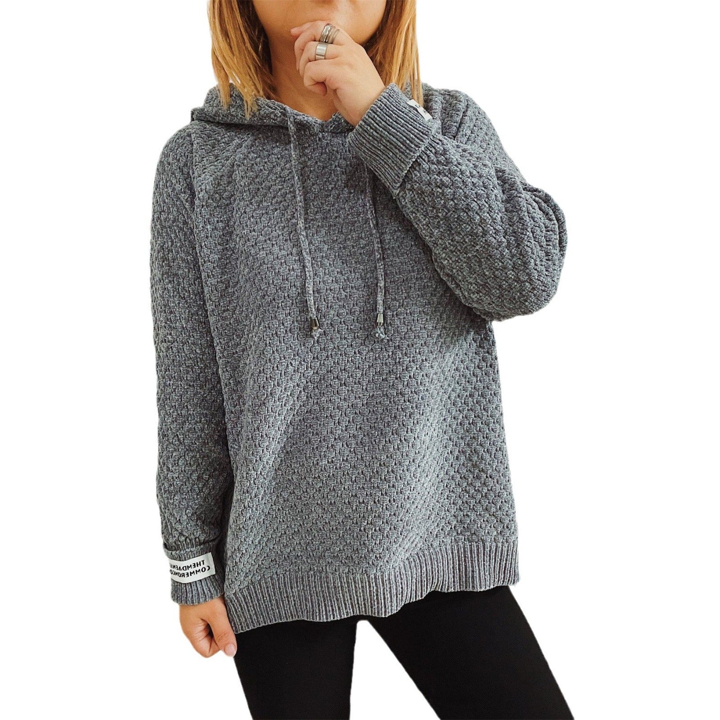 Damen Hoodie Strukturiertes Gewebe Moderner Kordelzug Beige