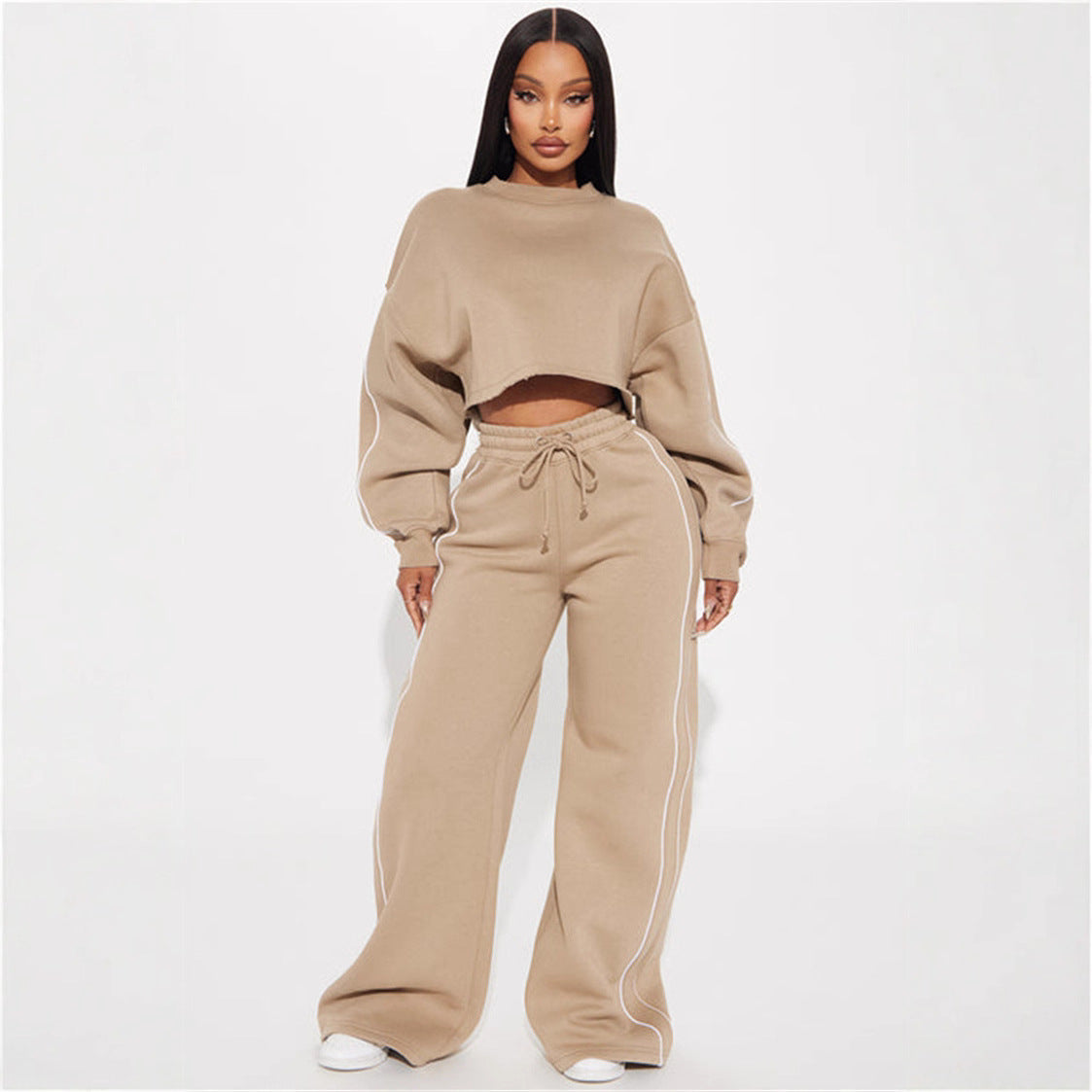 Damen Sportlicher Jogginganzug Set Cropped Sweatshirt Norvielle - Norvielle