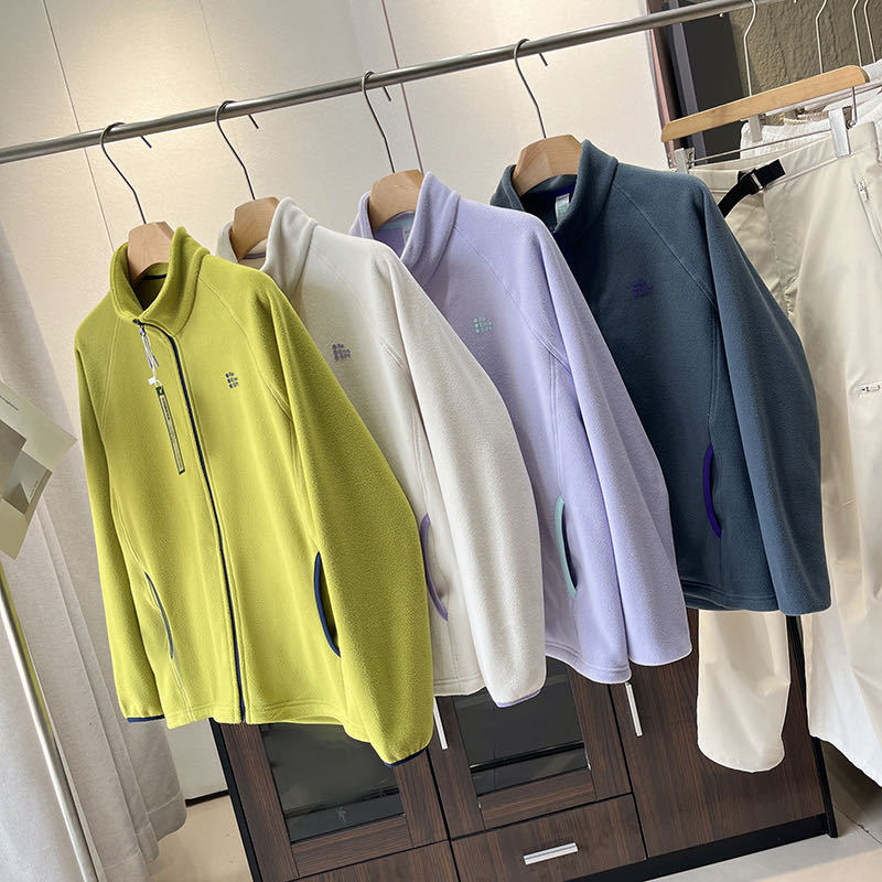 Damen Fleecejacke Weich Hochkragen Reißverschlusstaschen