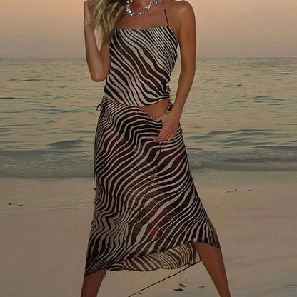 Damen Strandkleid Tiermuster Leicht Verstellbare Träger Fließend
